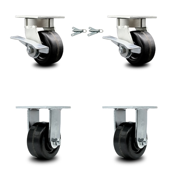 Service Caster 4 Inch Kingpinless Phenolic Wheel Caster Brakes and Swivel Locks 2 Rigid, 2PK SCC-KP30S420-PHR-SLB-BSL-2-R-2 - main